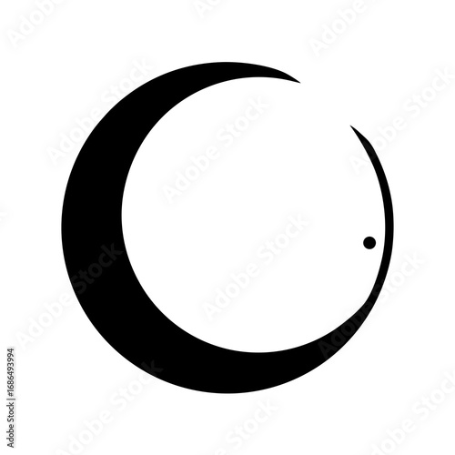 Minimalist Black Moon Crescent Shape and Lunar Node Design on White Background