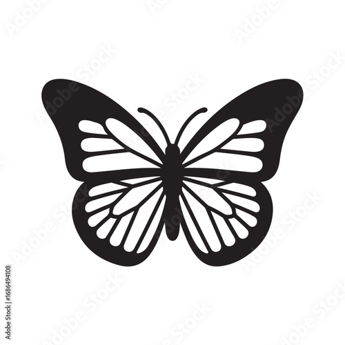 Black and White Butterfly Silhouette with Intricate Wing Patterns