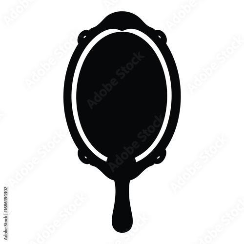 Elegant Antique Handheld Mirror Illustration in Black and White Vector Format