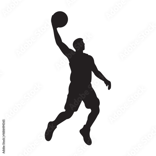 Silhouette of a basketball player dunking a ball