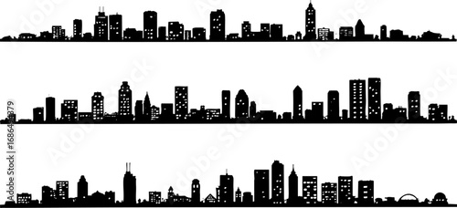 Black and White Urban City Skyline Silhouette Set