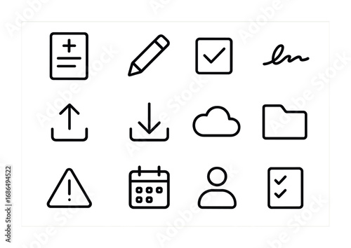Electronic Medical Icons Set. Outline icon set of Electronic medical forms: form sheet, pencil, checkbox,
