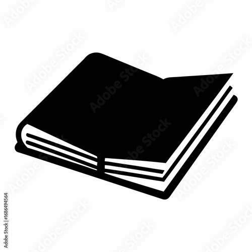 Black and white illustration of an open book with simple vector design