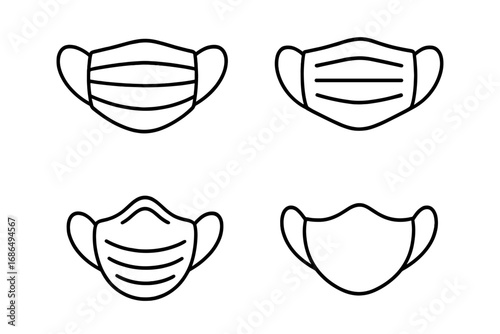 Medical face mask line icon set. Surgical mask collection. Virus protection sign. Flu, covid, dust safety symbol. Health care vector illustration. Protective respiratory outline.
