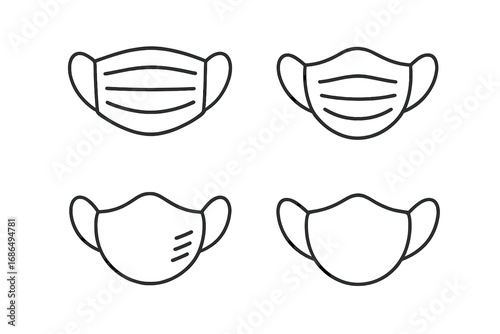 Medical face mask line icon set. Surgical mask vector collection. Health care and hygiene symbol for safety and protection. Prevention from virus, covid, flu, pandemic. Outline.
