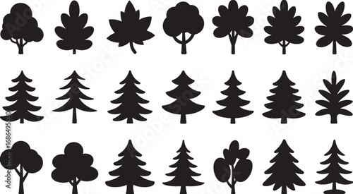 christmas tree set black silhouette design isolated vector