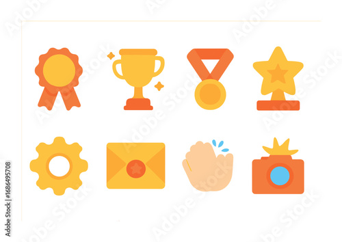 Children's Award Icons. Flat vector mini-illustrations innovation awards and prizes in colors children's