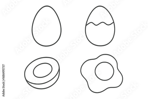 Collection of Thin Line Eggs Vector Icons with Various Egg Designs for Apps, Websites, Banners, Infographics, and Digital Projects. Cartoon Style Egg Graphics Set
