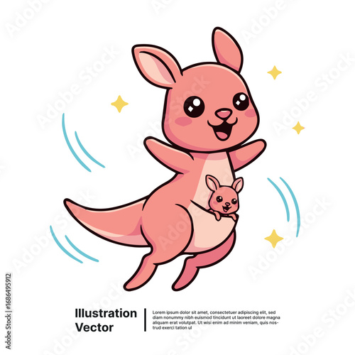 Cute Kangaroo and Joey Cartoon Vector Illustration for Kids Apparel Designs