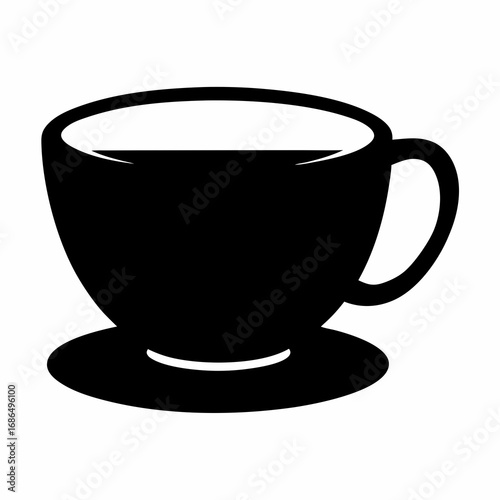 Black silhouette of a cup of coffee on a saucer on white