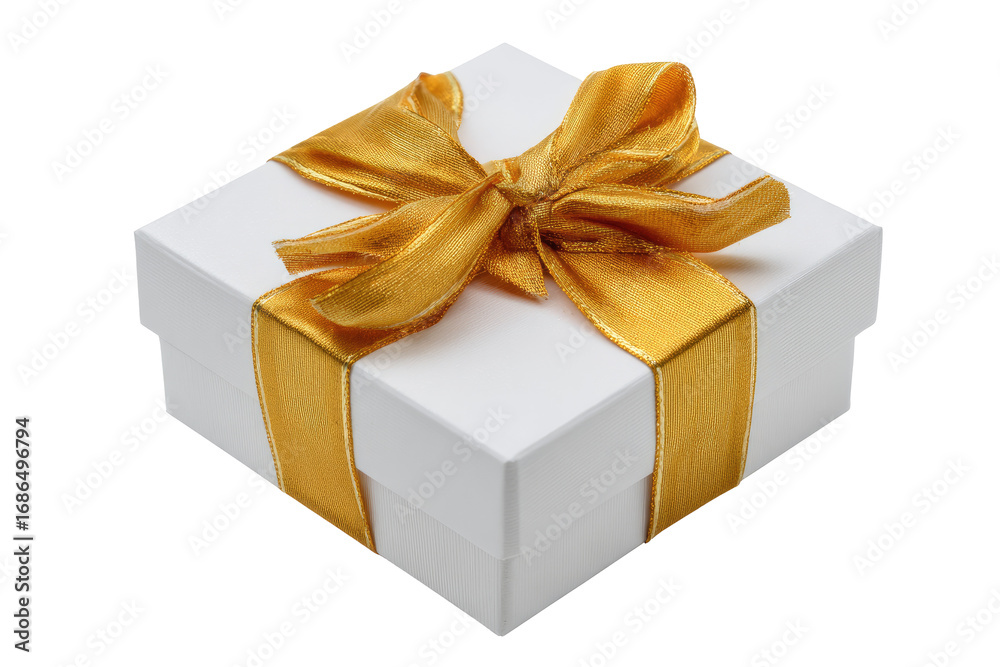 Obraz premium White gift box with gold ribbon and bow (3)