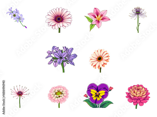This Expressive New Vector Set of 10 Different Flowers is a Masterclass in Style and Beauty, Perfect for Wedding Card, Invitations, and Digital Art.
