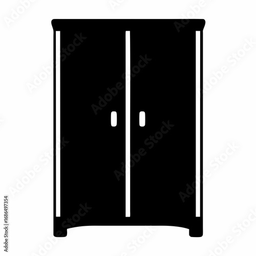 Silhouette image of a two door wooden closet with a classic design