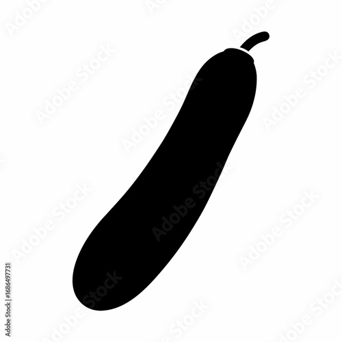 Bold and simple black silhouette of a zucchini against a white backdrop