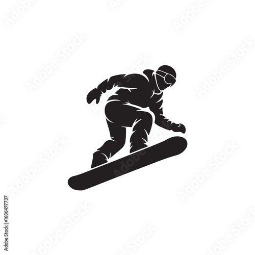 Silhouette of a Snowboarder in Action on a White Background