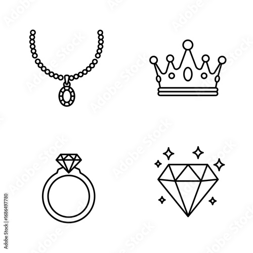 Collection of Gifts-themed icons, including necklace, crown, ring, diamond