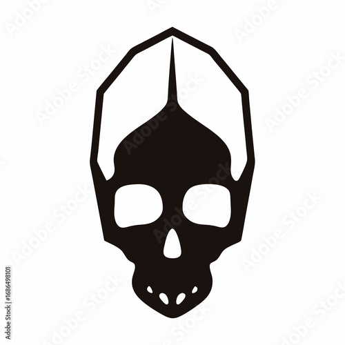 Stylized Geometric Skull in Black and White Art with Abstract Designs