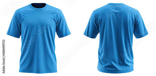 Front and back view of a light blue crew neck t-shirt