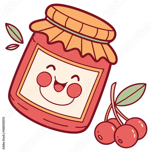 Smiling Cranberry Sauce Jar – Cute Thanksgiving Vector Illustration. Perfect for: product packaging, holiday recipe blogs, food marketing
