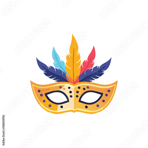 Colorful carnival mask with decorative feathers.