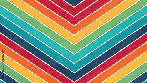 Vibrant chevron pattern with a retro color palette and textured surface