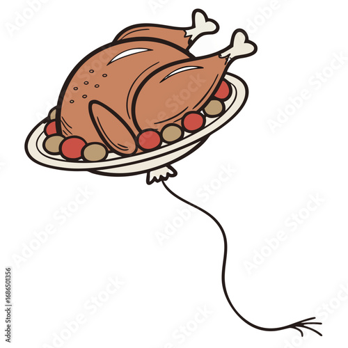Shiny Roasted Turkey Balloon – Playful Thanksgiving Vector Illustration. Perfect for: holiday party invites, festive merchandise, parade graphics
