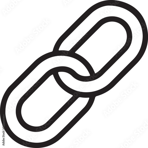 Simple black and white outline icon of a connected chain link symbolizing connection and strength