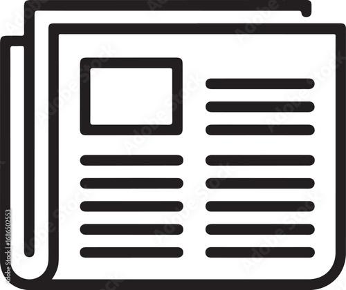 Simple black and white line art icon representing a folded newspaper with text and headline