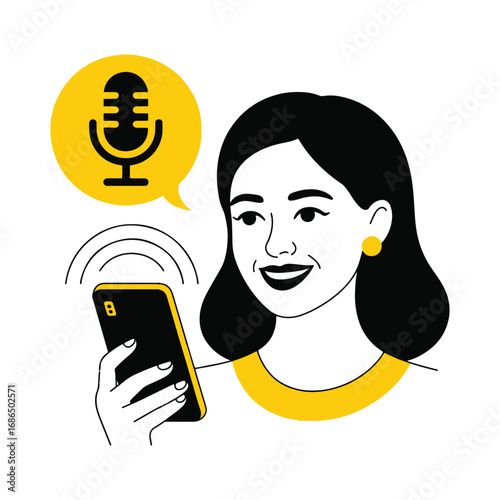 Woman Talking on Smartphone with Voice Message Icon in Vector Illustration