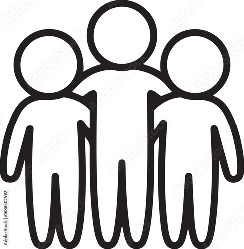 Simple outline icon of three people standing together in unity and friendship