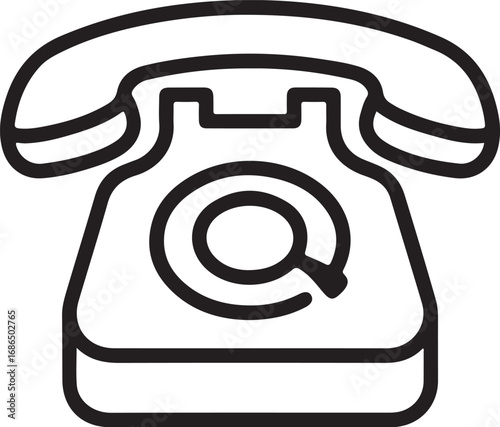 Retro rotary telephone icon with an email symbol on the dial representing communication