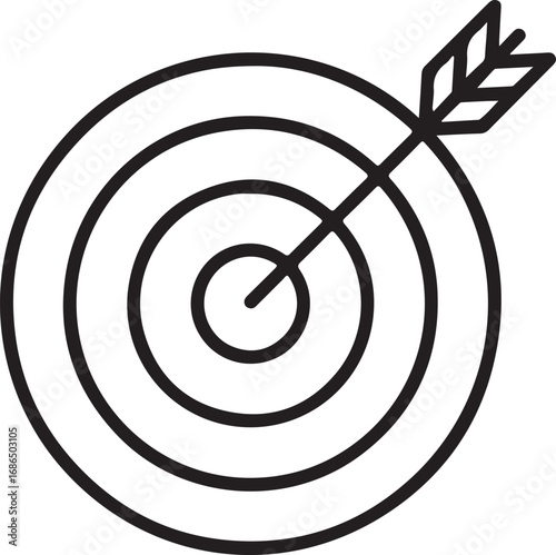 Simple hand drawn illustration of an arrow hitting the bullseye on a target