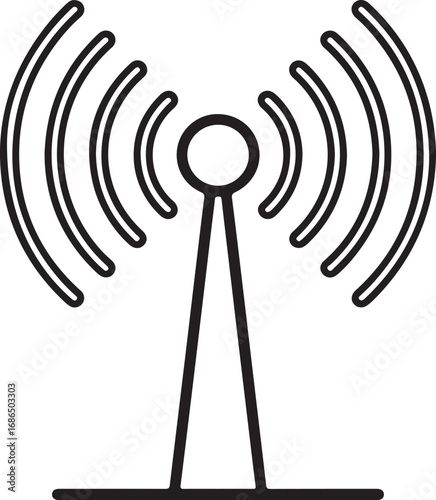 Simple line art icon of a radio tower emitting wireless signals