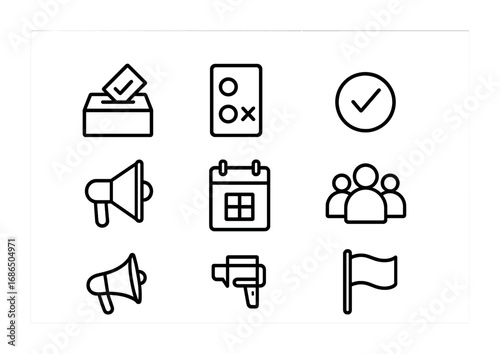 Referendum Icon Set. Outline icon set of referendum process: ballot box, yes/no paper, check mark, cross,