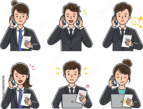 Business people on phone calls, professional communication, office conversation, multitasking, workplace discussion, corporate teamwork, strategy, productivity, connection, collaboration, success