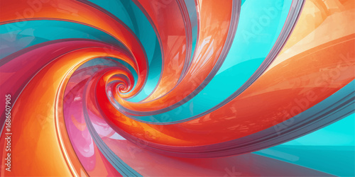 Colorful swirls of rainbow light spiral across a vibrant abstract background with a textured, circular pattern