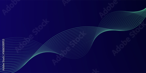Abstract glowing wave lines on dark blue background. Dynamic wave pattern. Modern flowing wavy lines. Futuristic technology concept. Suit for banner, poster, cover, brochure, flyer, website