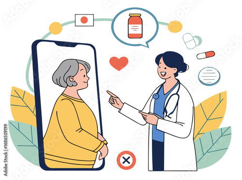 Online doctor consultation and medical advice via smartphone, telemedicine service concept