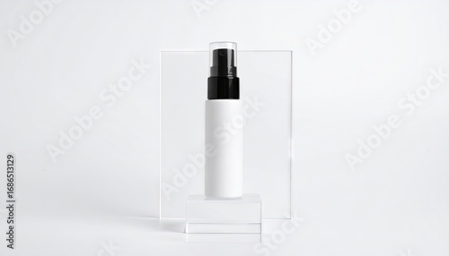 White Airless Pump Bottle Mockup on Acrylic Riser