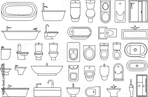 Bathroom Furniture Top View Icons for Floor Plan and Interior Design