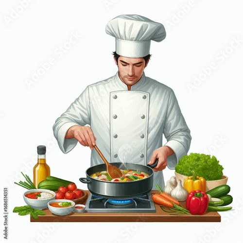 vector illustration of a chef cooking