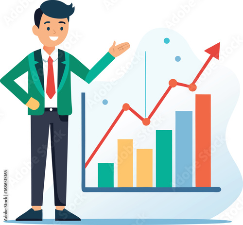 Vector of Investor Pointing at Bearish Trend Chart