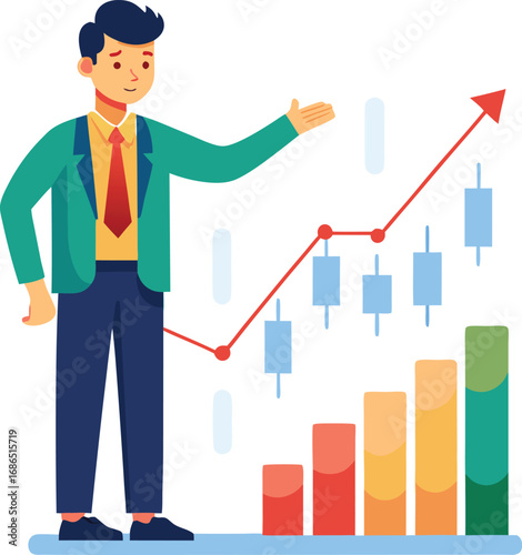 Vector of Investor Pointing at Bearish Trend Chart