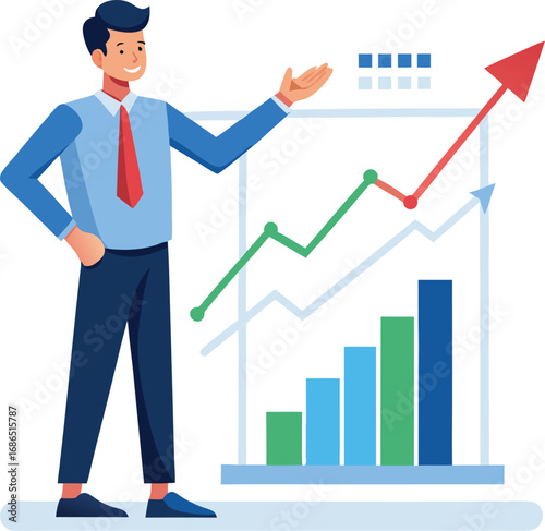 Vector of Investor Pointing at Bullish Trend Chart