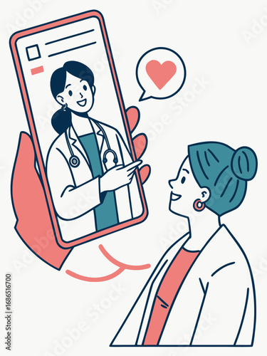 A woman receives online medical advice from a female doctor via a smartphone video call