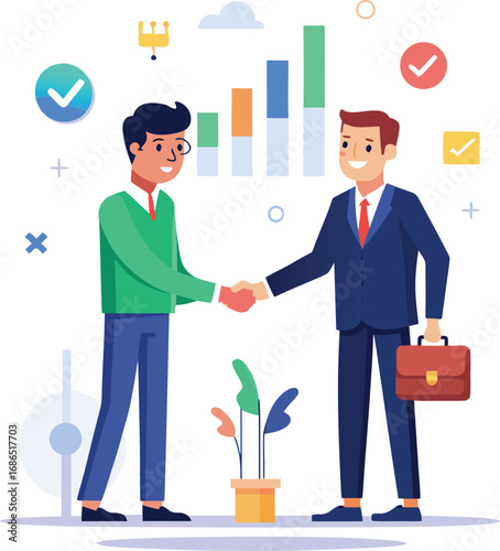 Vector of Investor Shaking Hands After Successful Trade