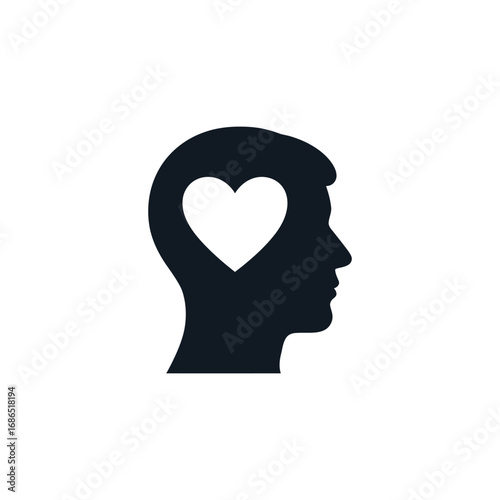 Illustration of a head with a heart inside, the image represents love, emotion, and mental well-being