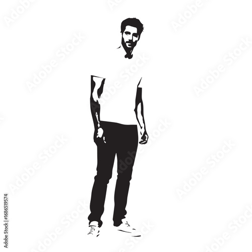 Handsome Man Black and White Illustration Vector Image Male Portrait Fashion Sketch Line Art Design
