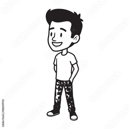 Handsome Man Black and White Illustration Vector Image Male Portrait Fashion Sketch Line Art Design