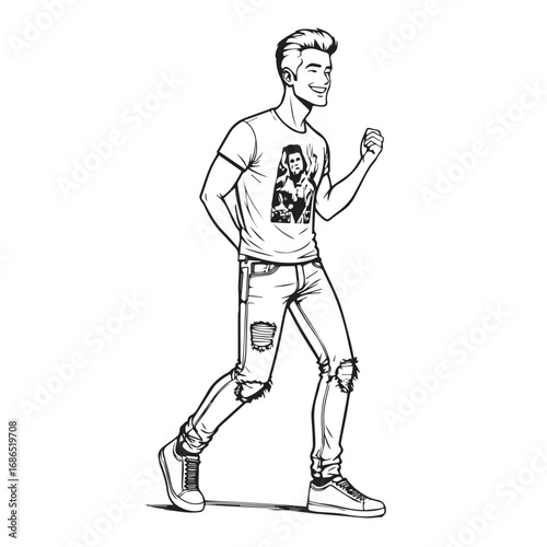 Handsome Man Black and White Illustration Vector Image Male Portrait Fashion Sketch Line Art Design